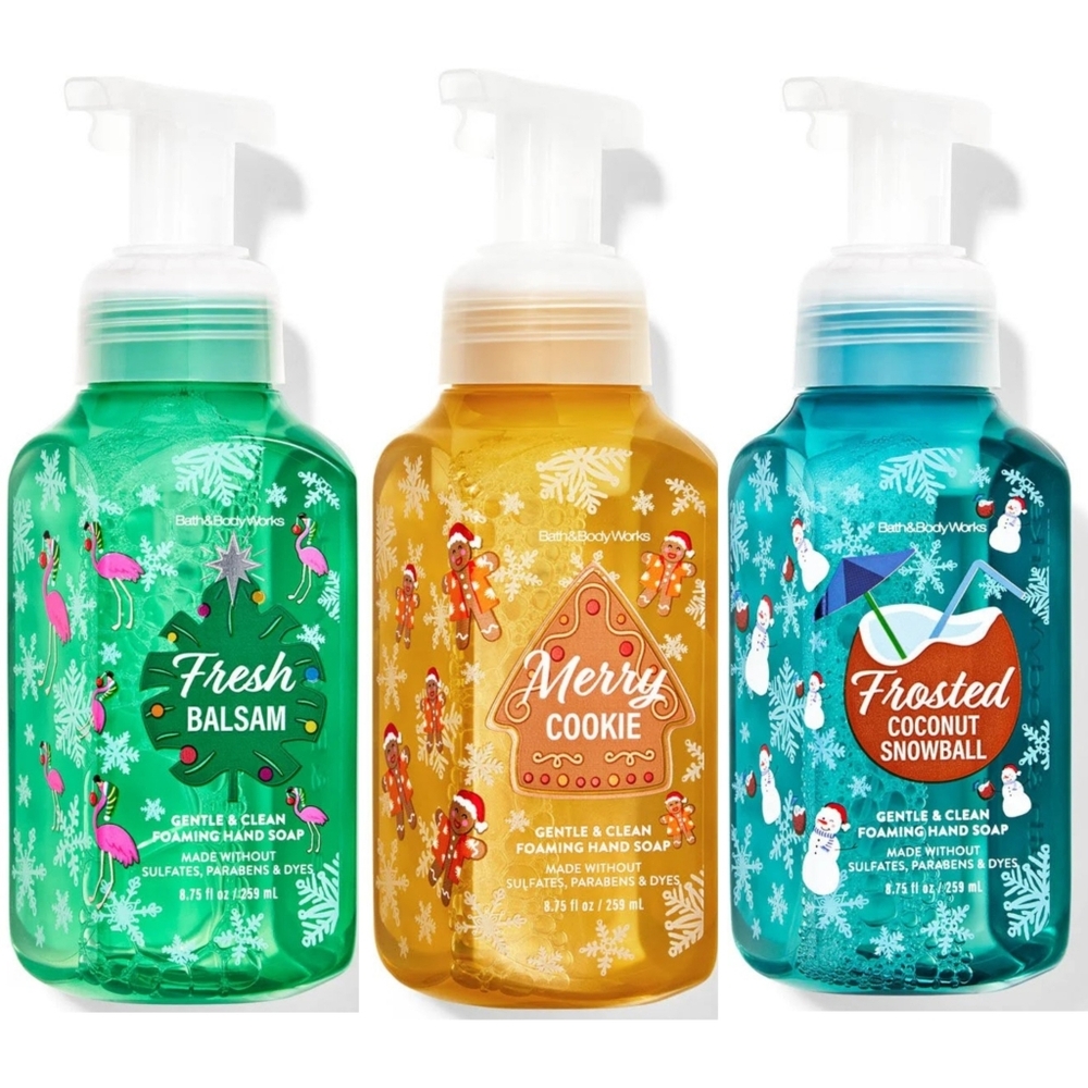 Bath Body Works Festive Foaming Hand Soap Set of 3 Christmas Holiday Design NEW